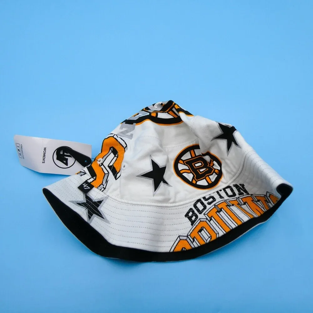 '47 Brand Boston Bruins Bucket Hat Womens One Size Adult White Basketball NBA‎